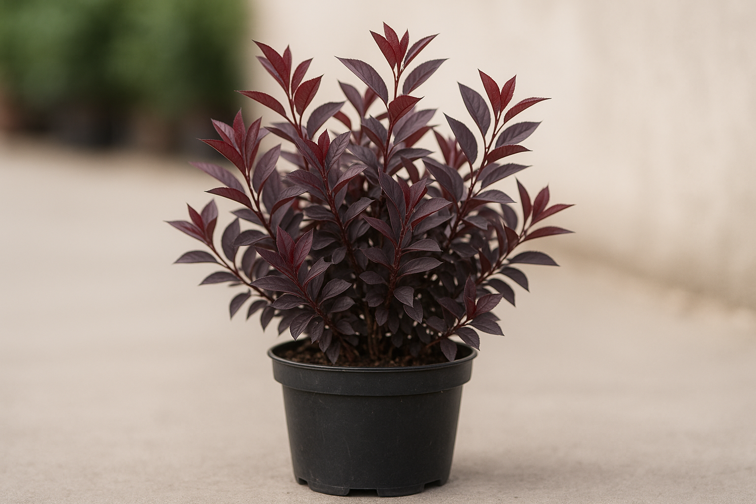 orientiere dich bei der bilderstellung bei baumschule-horstmann.de und erstelle als produktbild ein realistisches dslr foto von folgender Pflanze: prunus cistena